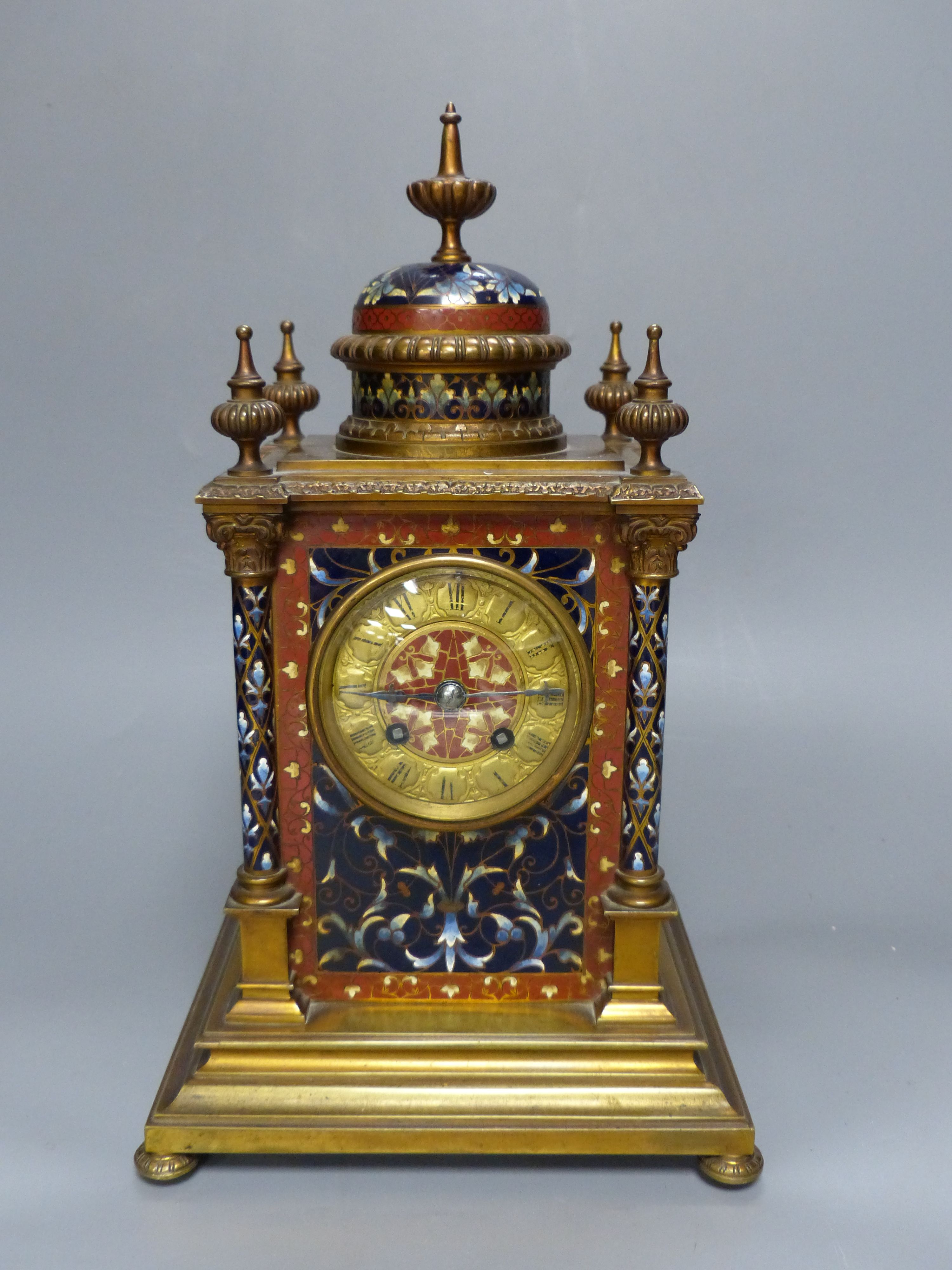 A 19th century champleve and gilt brass mantel clock, height 31cm